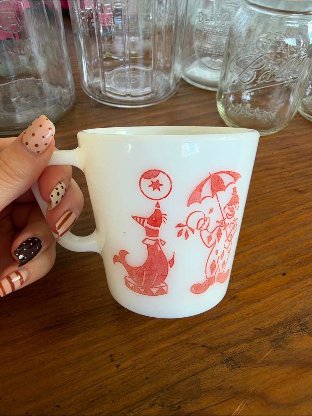 Vintage Pyrex White/Red Milk Glass
Mug - Circus Pattern